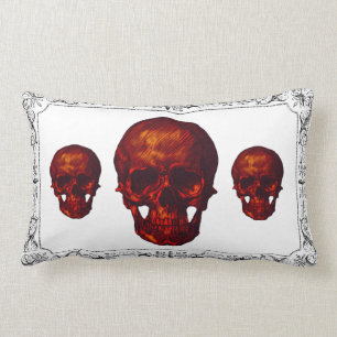 Black White Framed Halloween Skulls Lumbar Cushion