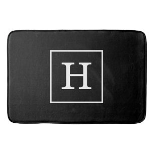 Black White Framed Initial Monogram Bath Mat