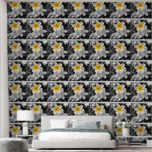Black White Frangipani With Yellow Pop Flower, Wallpaper