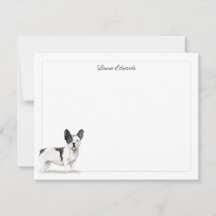 Black White French Bulldog Grey Border Stationery Card
