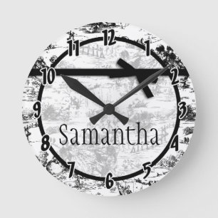 Black White French Fabric Toile Personalised Clock