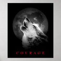 Black & White Fullmoon Motivational Courage Wolf