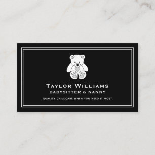 Black White Fun Babysitter Babysitting Nanny Teddy Business Card