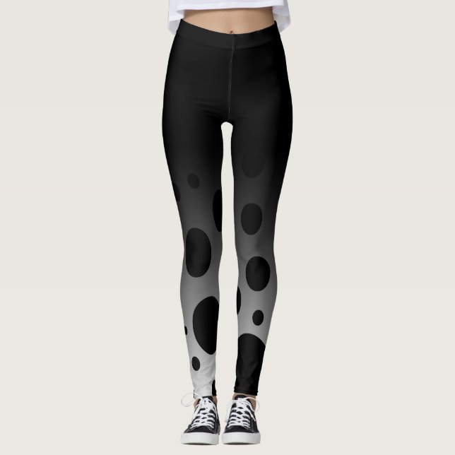 Black & White Fun Dots & Circles with Ombre Top Leggings (Front)