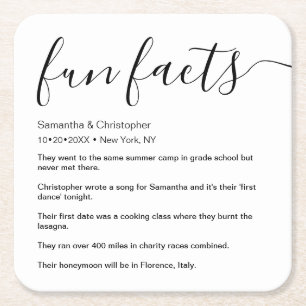 Black White Fun Facts listed Personalised Square Paper Coaster