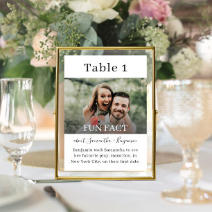 Black & White Fun Facts Photo Wedding Table Card