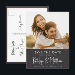 Black & White Fun Script Modern Photo Wedding Save Announcement Postcard<br><div class="desc">Black and White Fun Script Modern Photo Simple Wedding Save The Date Announcement Postcard. Let your family, friends and colleagues know that you have set a date for your wedding celebration with this elegant, stylish and modern wedding save the date invitation card. All the texts are pre-arranged for you to...</div>