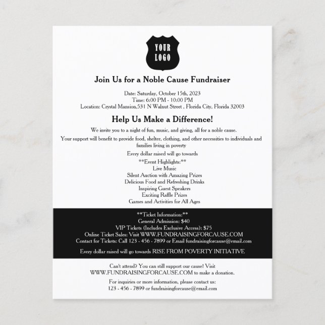 Black & White Fundraiser  Flyer (Front)