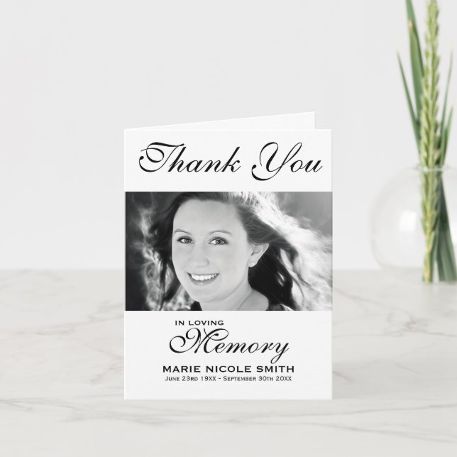 Black & White Funeral Thank You Personalised Photo (Front)