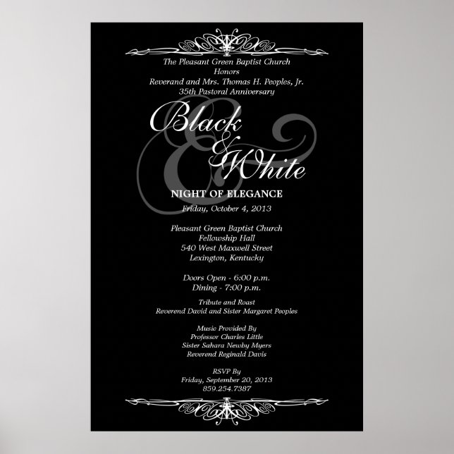 Black & white gala ball dance custom event poster2 poster (Front)