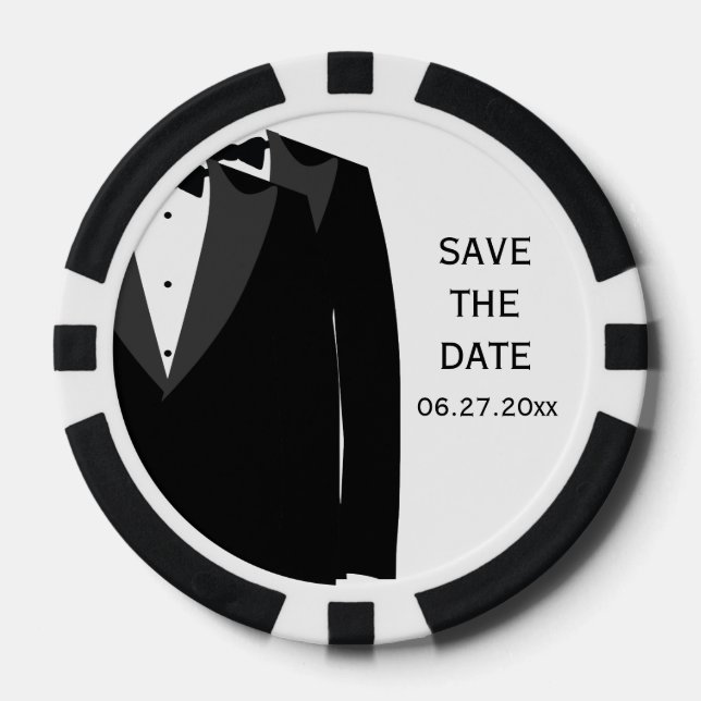 Black White Gay Wedding Save The Date Poker Chips (Front)