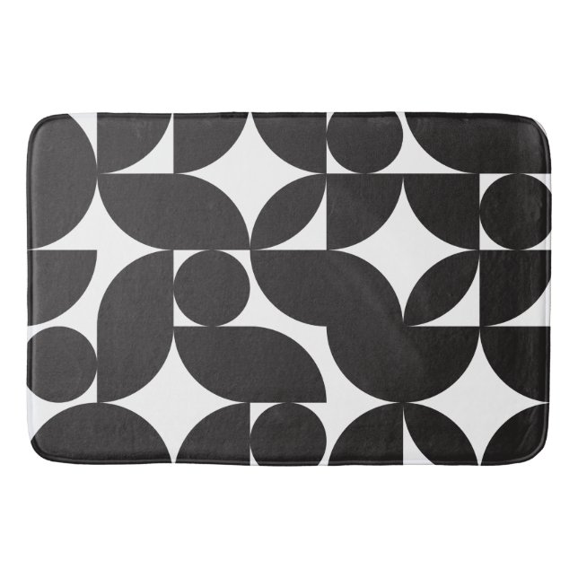 Black White Geometric Abstract Mid Century Modern Bath Mat (Front)