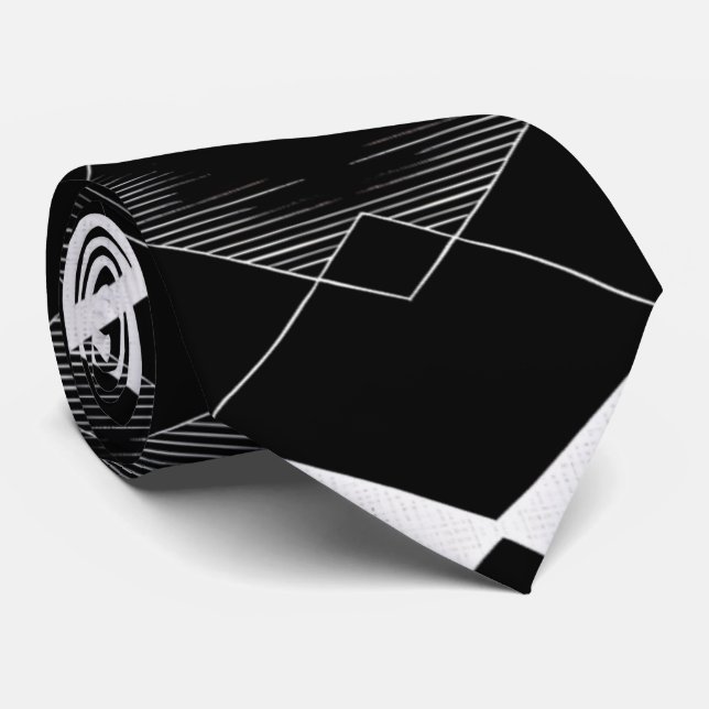 Black & White Geometric Argyle Diamond Necktie (Rolled)