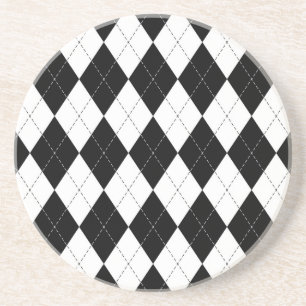 Black White Geometric Argyle Pattern Coaster
