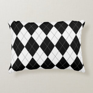 Black White Geometric Argyle Pattern Decorative Cushion