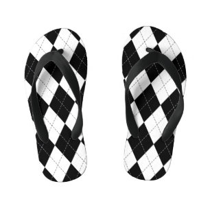 Black White Geometric Argyle Pattern Kid's Jandals