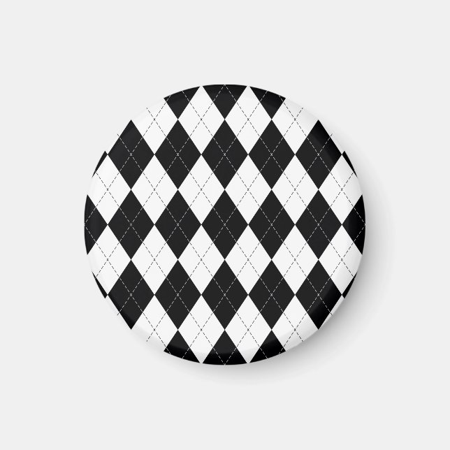 Black White Geometric Argyle Pattern Magnet (Front)