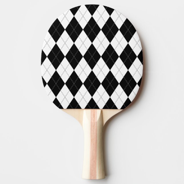Black White Geometric Argyle Pattern Ping Pong Paddle (Front)