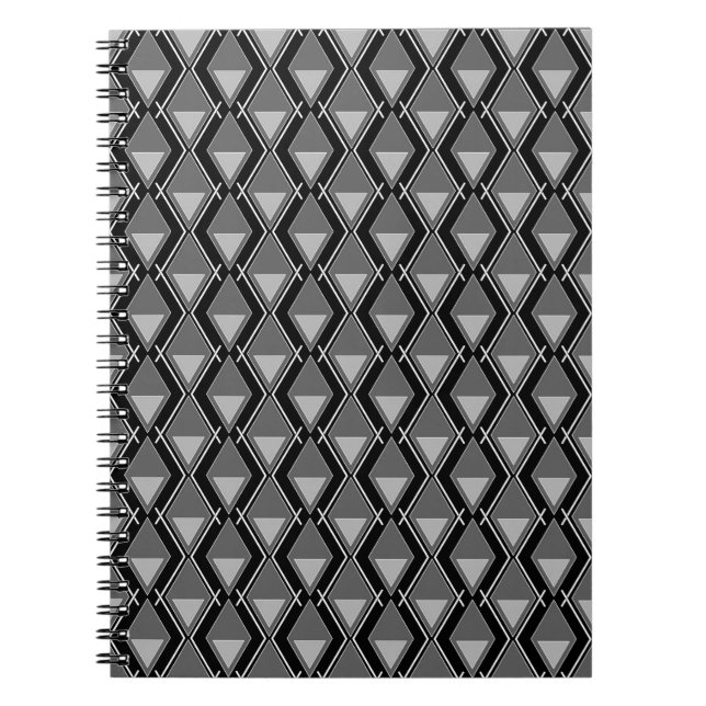 black white geometric art deco print notebook (Front)