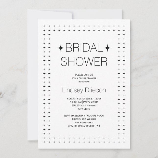 Black white geometric border wedding bridal shower invitation (Front)