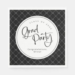 Black White Geometric Bow Pattern Grad Party Napkin