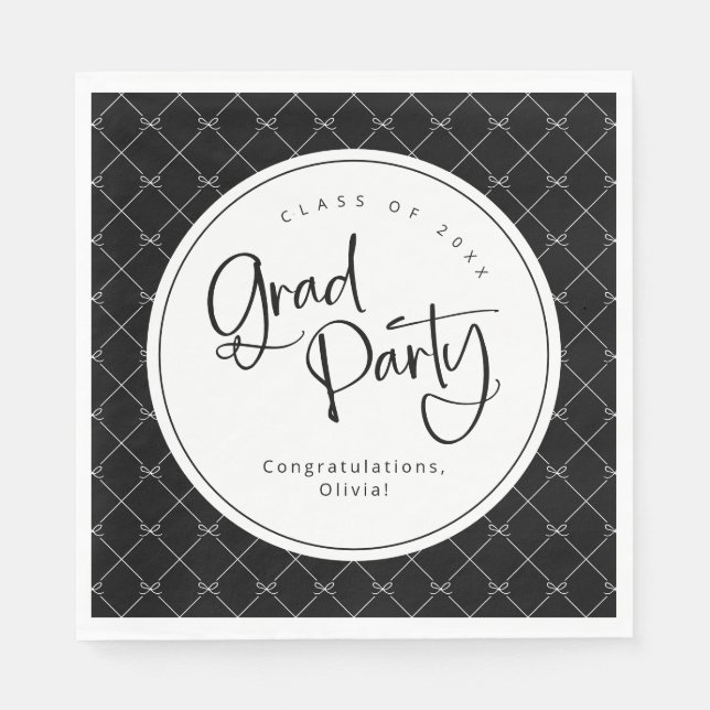 Black White Geometric Bow Pattern Grad Party Napkin (Front)