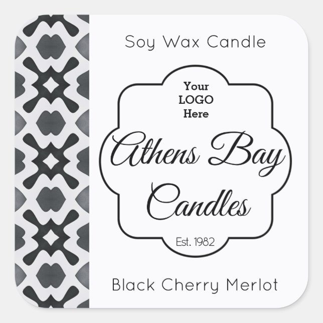 Black & White Geometric Candle Product Label (Front)