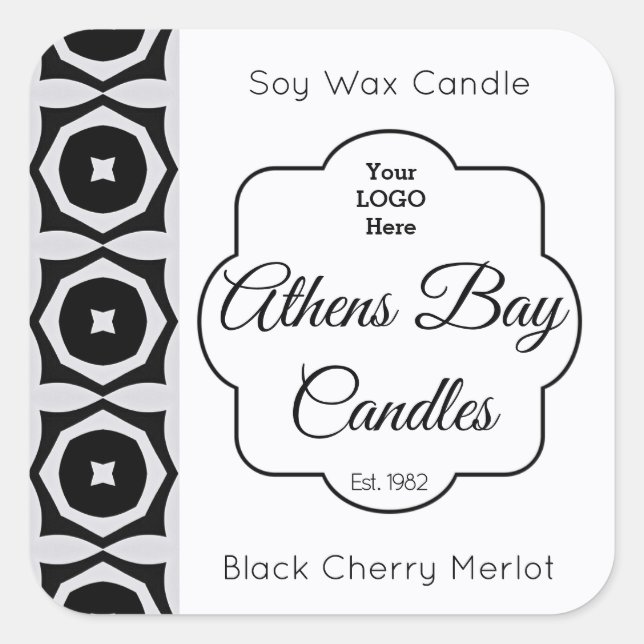 Black & White Geometric Candle Product Label (Front)