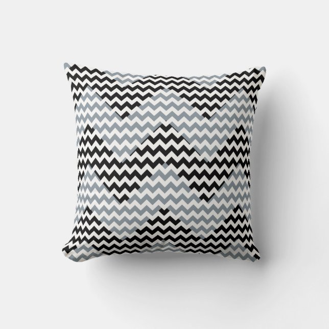 Black & White Geometric Chevron Stripes Pattern Cushion (Front)