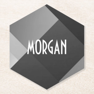 Black & White Geometric Design, DIY Name in White Paper Coaster