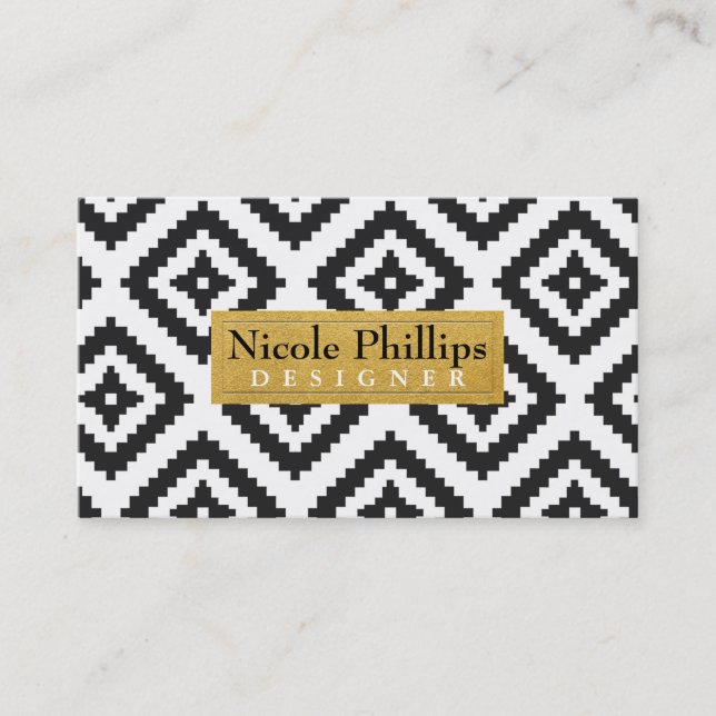 Black & White Geometric Gold Chic Business Card (Front)
