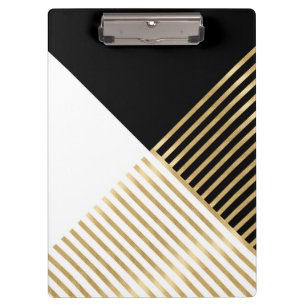 Black White Geometric Gold Stripes Modern Design Clipboard