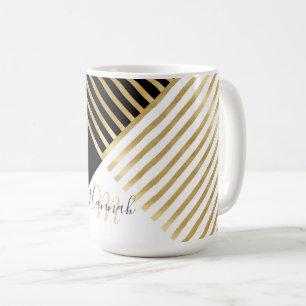 Black White Geometric Gold Stripes Modern Design Coffee Mug