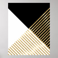 Black White Geometric Gold Stripes Modern Design