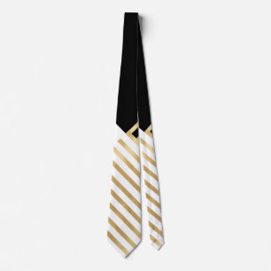 Black White Geometric Gold Stripes Modern Design Tie