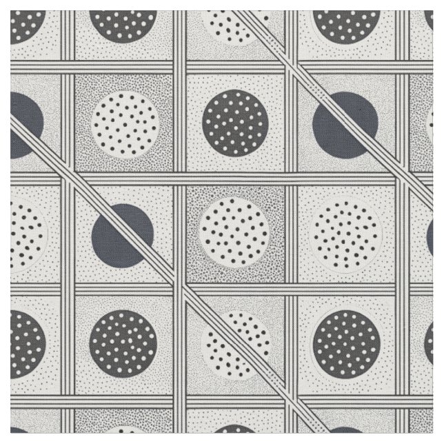 Black & White Geometric Grid Monochrome Pattern Fabric (Close Up)