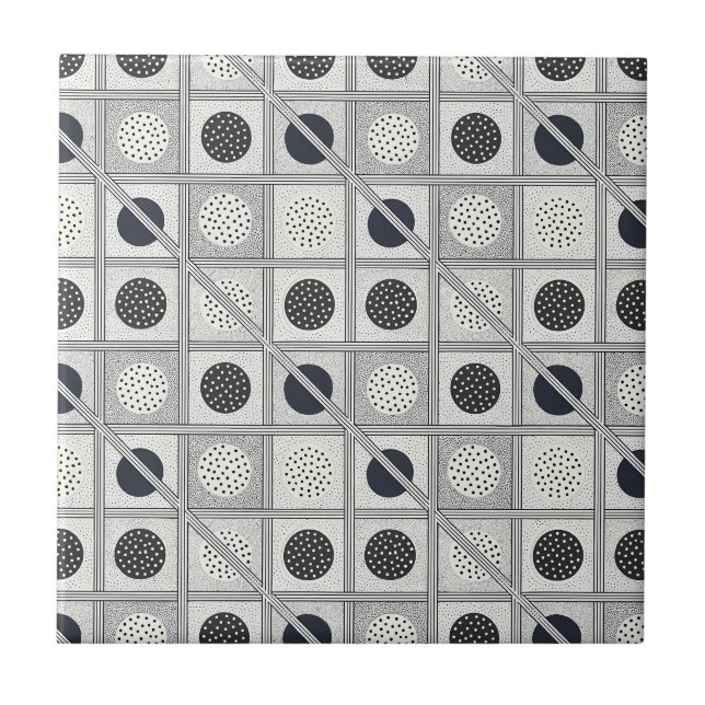 Black & White Geometric Grid Monochrome Pattern Tile (Front)