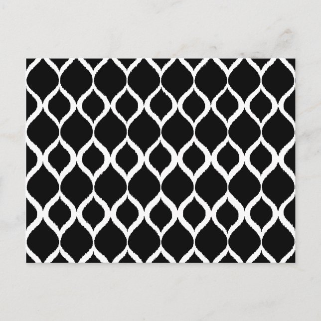 Black White Geometric Ikat Tribal Print Pattern Postcard (Front)