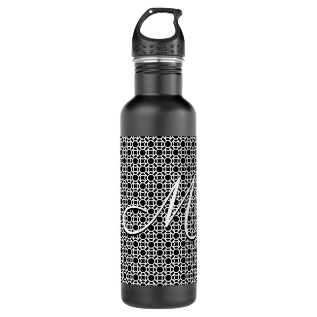 Black & White Geometric Initial Monogram 710 Ml Water Bottle (Front)