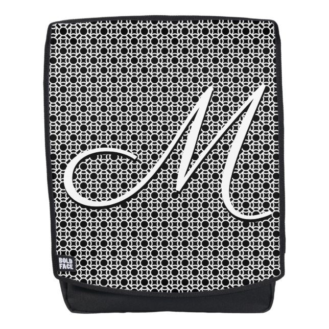 Black & White Geometric Initial Monogram Backpack (Front)