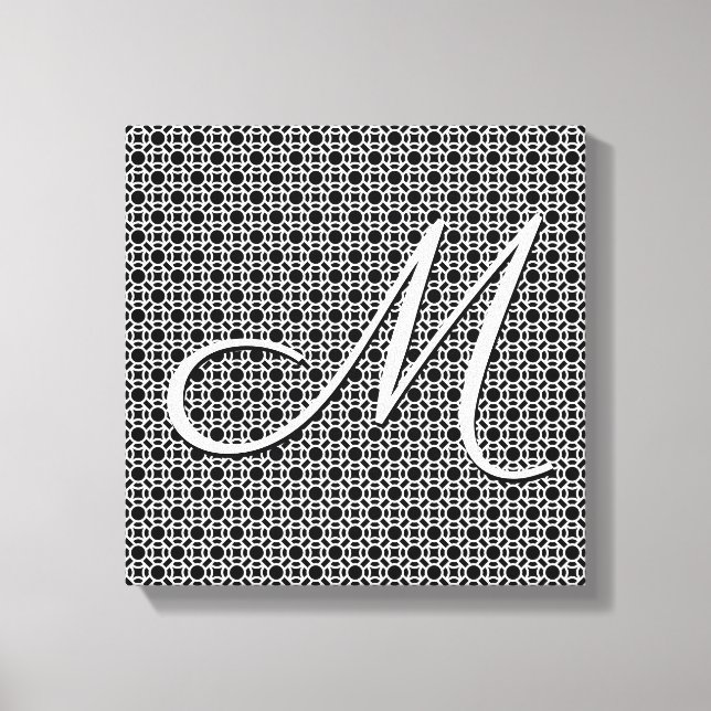 Black & White Geometric Initial Monogram Canvas Print (Front)