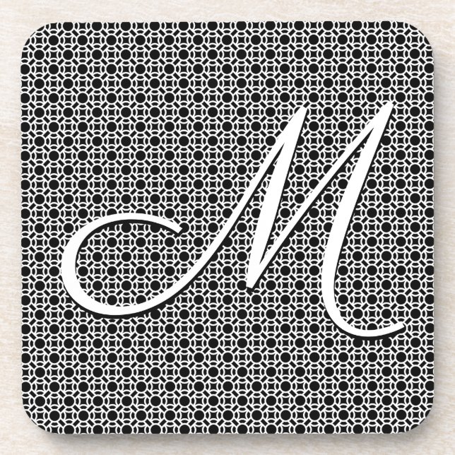 Black & White Geometric Initial Monogram Coaster (Front)