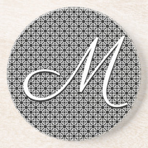 Black & White Geometric Initial Monogram Coaster