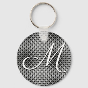 Black & White Geometric Initial Monogram Key Ring