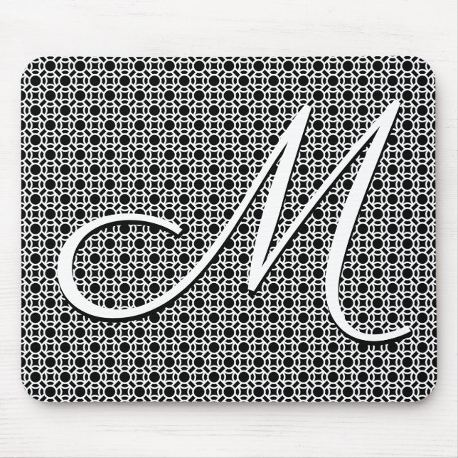 Black & White Geometric Initial Monogram Mouse Pad (Front)