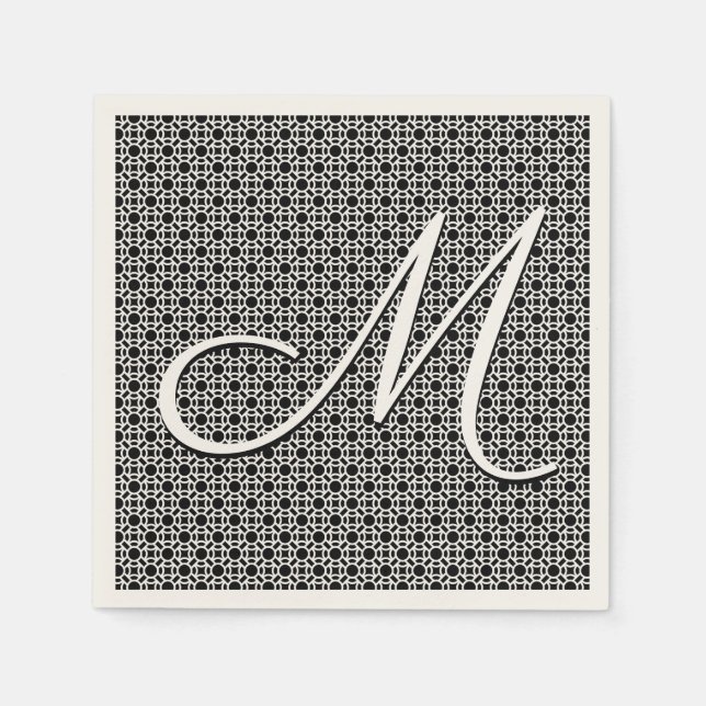 Black & White Geometric Initial Monogram Napkin (Front)