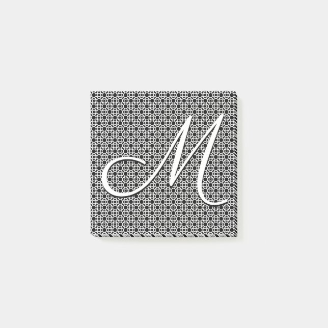 Black & White Geometric Initial Monogram Post-it Notes (Front)
