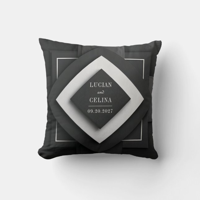 Black White Geometric Layered Texture Modern Cushion (Front)