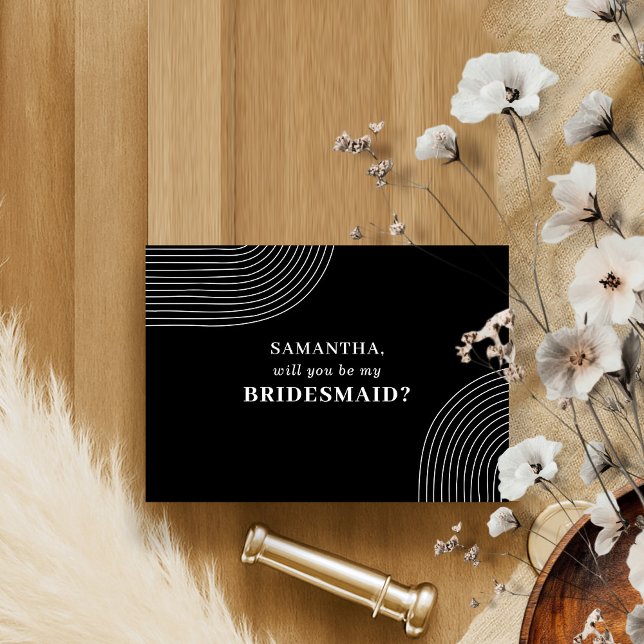 Black White Geometric Line Art Be my Bridesmaid Invitation (Creator Uploaded)
