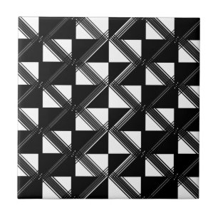 Black White Geometric Line Pattern Modern Check Tile